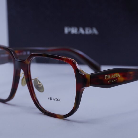 Prada PRB07VD 22A1O1 Square Eyeglasses - Poppy Tortoise/Bordeaux 56mm - Picture 8 of 9